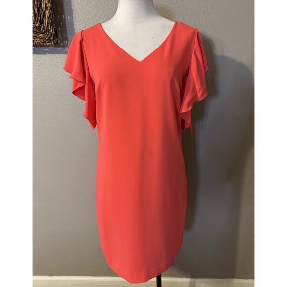 Trina Turk Traverse Tie Back Dress S Small Coral Lilly Flutter Sleeve NEW - Picture 9 of 14